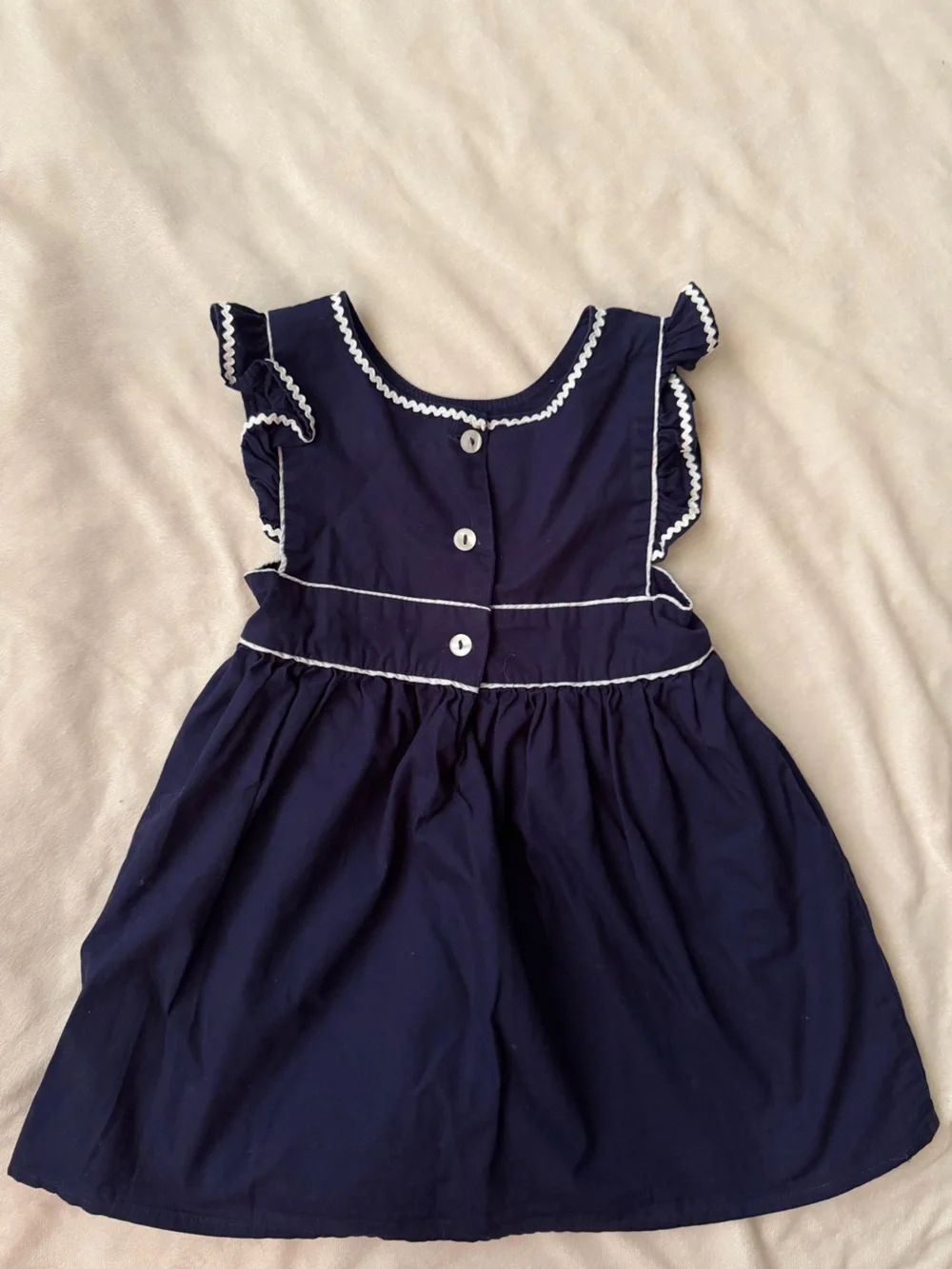 Kids Navy Blue Ruffle Pocket Dress